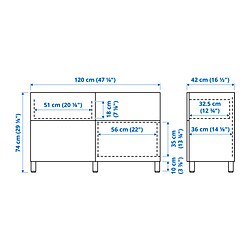 Measurement Illustration - BESTÅ storage combination with drawer runner, soft-closing