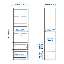 Measurement Illustration - BESTÅ display cabinet with drawer runner, soft-closing