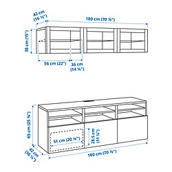 Measurement Illustration - BESTÅ TV storage with drawer runner, soft-closing