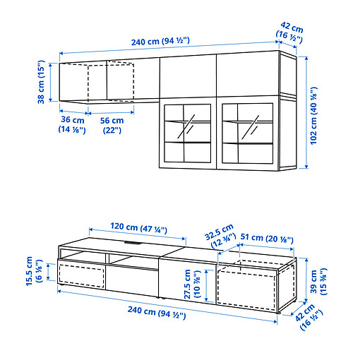 Measurement Illustration - BESTÅ TV storage combination with drawer, push-open