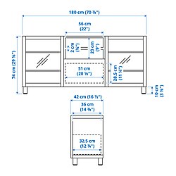 Measurement Illustration - BESTÅ TV unit with drawer runner, soft-closing