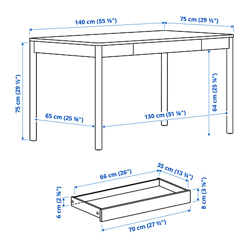 Measurement Illustration - TONSTAD desk