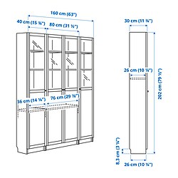 Ilustración de medidas - BILLY/OXBERG librero con puerta panel/vidrio