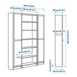 Ilustración de medidas - BILLY/OXBERG librero con puertas de vidrio