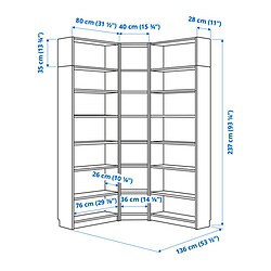 Measurement Illustration - BILLY bookcase corner  with extendable units