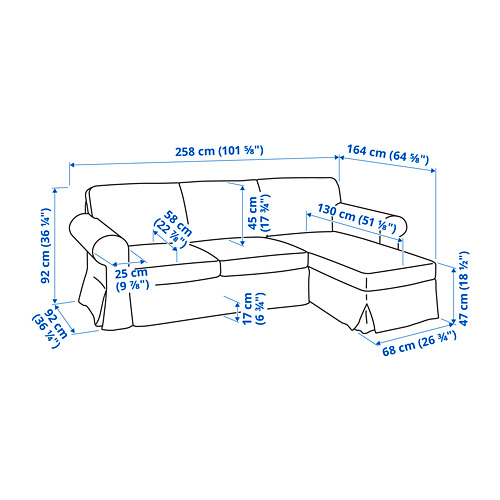UPPLAND, 3-seat sofa with chaiselongue. 6 of 6 open dialog