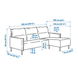 Measurement Illustration - MANNARP sofa with chaise