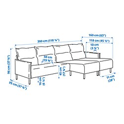 Ilustración de medidas - MANNARP sofá 4 plazas+chaises longues