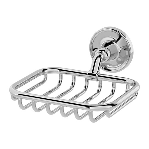 Jabonera de pared cromada con diseño de rejilla metálica brillante y brillante, para baño.