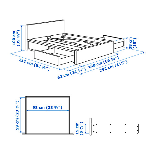 MALM, Queen high bed frame with 4 storage boxes. 9 of 9 open dialog
