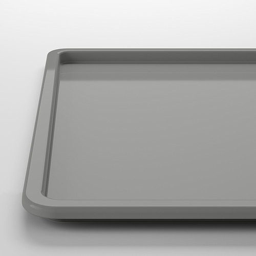 Empty, rectangular gray plastic container with smooth edges, clean and ready for use.