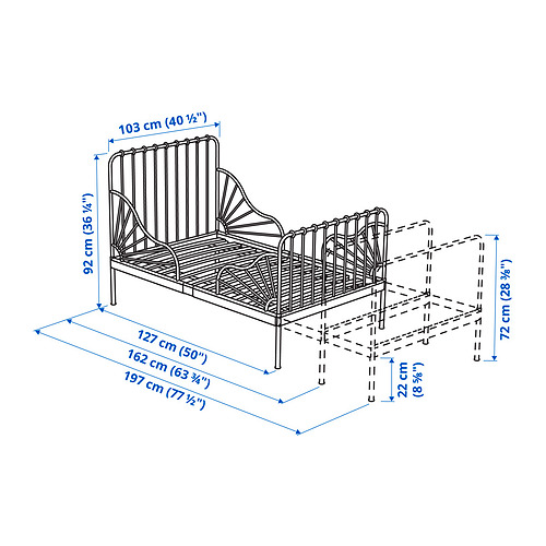 MINNEN, extensible bed frame with slatted bed base. 3 of 4 open dialog