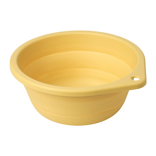 PEPPRIG yellow wash-tub, round shape, foldable design, durable plastic.