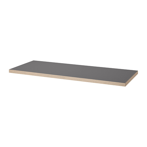Escritorio LAGKAPTEN: tapa gris, patas de acero, forma rectangular, diseño minimalista.