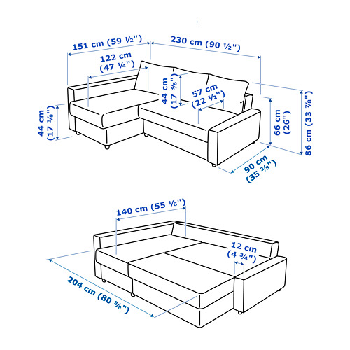 Measurement Illustration - FRIHETEN sleeper sectional,3 seat w/storage