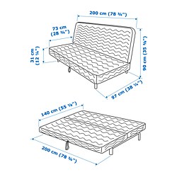 Measurement Illustration - NYHAMN sleeper sofa 3 seat with pocket spring mattress
