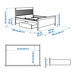 Ilustración de medidas - IDANÄS cama Queen con almacenaje