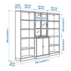 Ilustración de medidas - TONSTAD armario con puertas corredizas vidrio