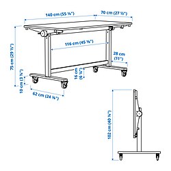Measurement Illustration - MITTZON foldable table with castors