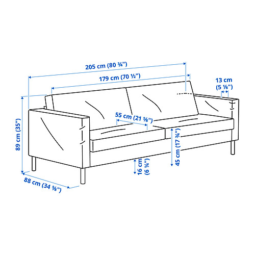 Measurement Illustration - SALTSJÖBADEN 3-seat sofa