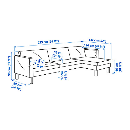 SALTSJÖBADEN, sofa with chaise. 9 of 9 open dialog