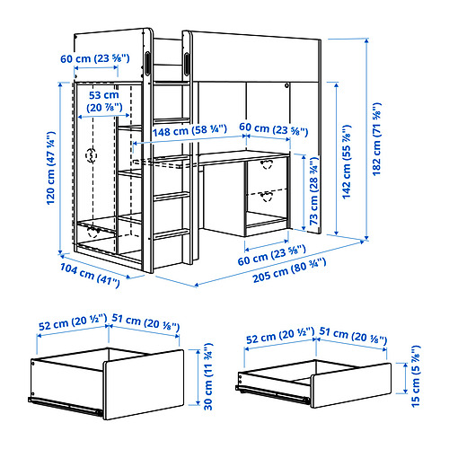 SMÅSTAD, loft bed with desk. 9 of 9 open dialog