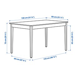 Measurement Illustration - NÄSINGE/HÖGVED table and 4 chairs