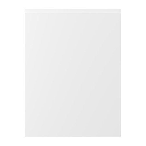 VOXTORP white matte door, smooth, semi-square shape, modern design, integrated handles.