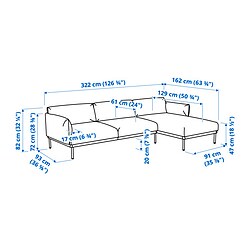 Measurement Illustration - ÄPPLARYD 4-seat with chaiselongue