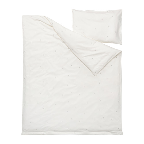 LENAST white cotton baby bedding set, soft cream moon pattern, comes with one duvet and one pillow, rectangular shape.