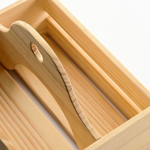Caja de madera con divisor curvo; Acabado natural. Divisor curvo en elegante caja de madera.