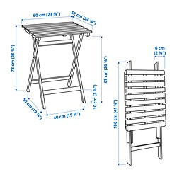 Ilustración de medidas - ASKHOLMEN mesa con 2 sillas, exterior
