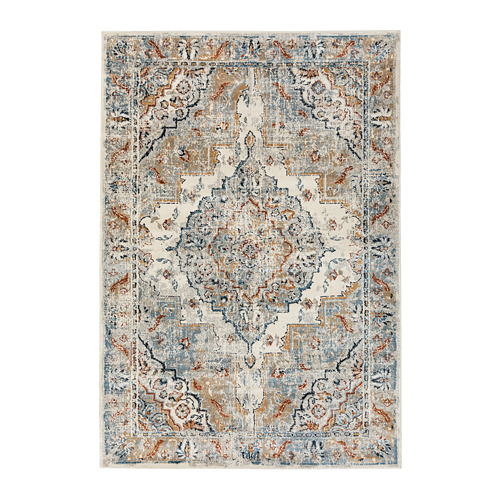 Alfombra vintage azul claro y beige, rectangular, polipropileno