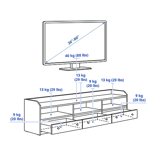 Measurement Illustration - HAUGA TV/storage combination