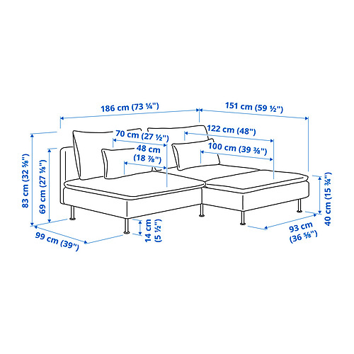 SÖDERHAMN, 2 seat sofa with chaise longue. 7 of 7 open dialog