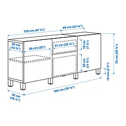 Measurement Illustration - BESTÅ sideboard with drawer runner, push-open