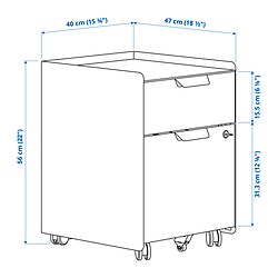 Measurement Illustration - TROTTEN 2 drawer filing cabinet with wheels