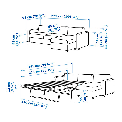 VIMLE, sofá cama+chaise longue. 9 de 9 abrir diálogo
