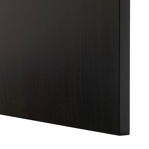 Primer plano del elegante frente de cajón negro con acabado liso de la serie BESTÅ.