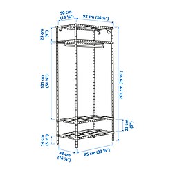 Measurement Illustration - OMAR shelving unit with clothes rail