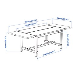 Ilustración de medidas - NORDVIKEN Mesa extensible y 6 sillas