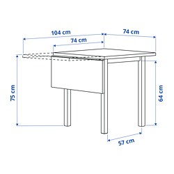 Measurement Illustration - NORDVIKEN drop-leaf dining table