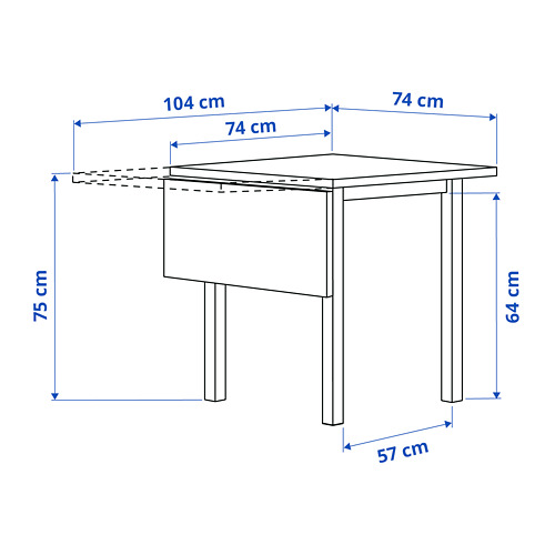 Measurement Illustration - NORDVIKEN drop-leaf dining table