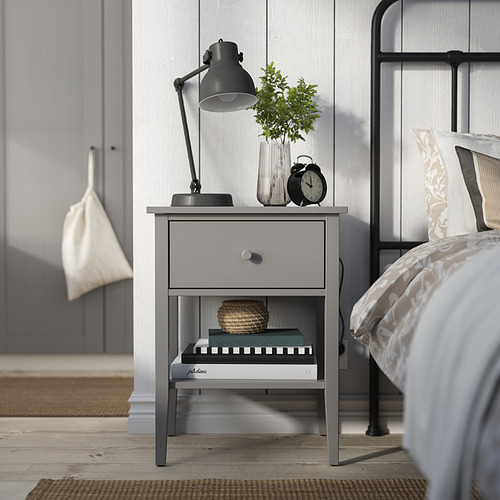 Mesita de noche, GULLABERG, gris, madera, rectangular, elegante.