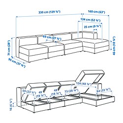 Ilustración de medidas - JÄTTEBO sofá modular 4.5 plazas con chaiselongue derecha
