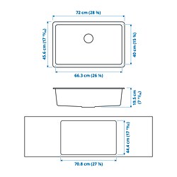 Measurement Illustration - KILSVIKEN single bowl top mount sink