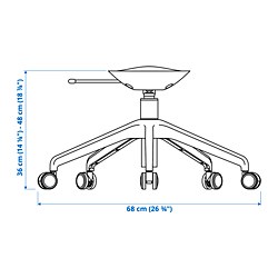 Ilustración de medidas - LÅNGFJÄLL base estrella 5 patas+ruedas