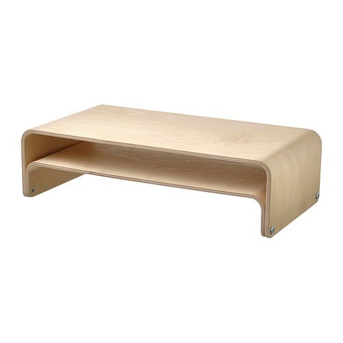 The VATTENKAR wooden monitor stand in natural color, designed for ergonomic use.
