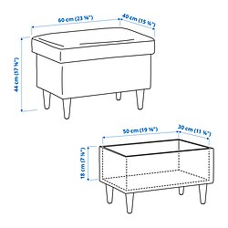 Measurement Illustration - STRANDMON ottoman with storage
