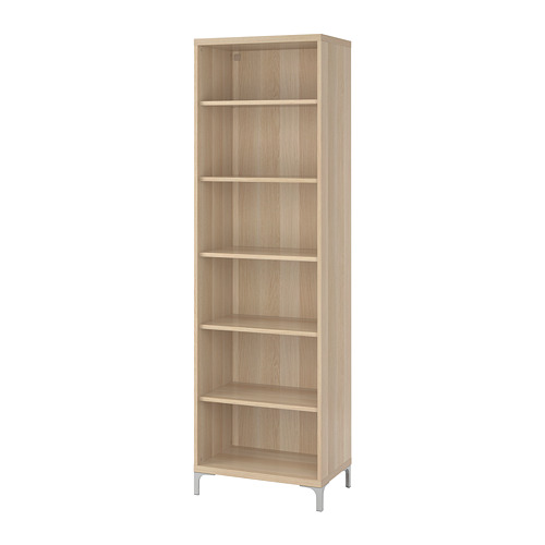 Wooden BESTÅ bookcase, light brown, rectangular, adjustable shelves.